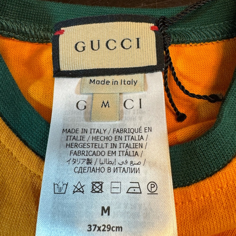 New Authentic Gucci GG Logo Dog Shirt Clothes Gold Green Size M - Picture 7 of 10
